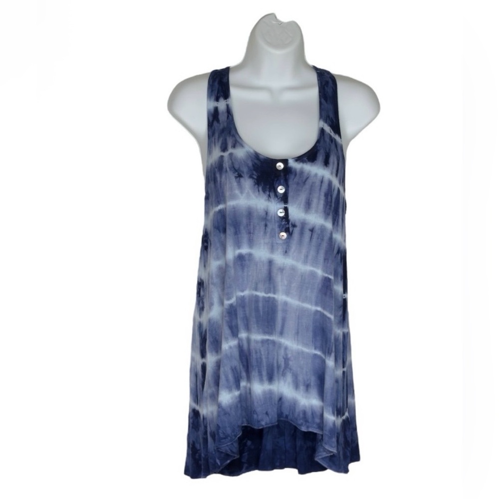 Tryst by Matthew Blue Tie Dye Henley Racerback Tank - Size S